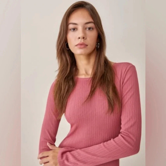 Reformation Dusty Rose Rust Benedict Sweater Ribbed Midi Maxi Dress Size XL - Picture 9 of 10